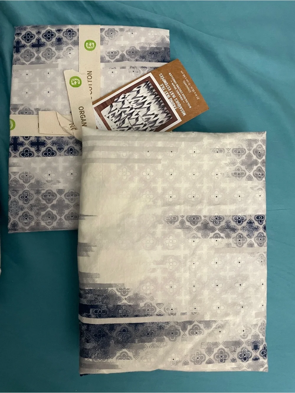 NEW West Elm Organic Cotton Fading IKAT Tile Queen Duvet Cover 2 STD Sham Set